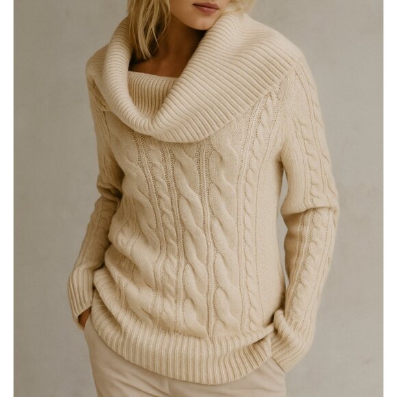 L.K. Bennett Cream Cable Knit Cowl Neck Lambswool Sweater - Picture 1 of 7